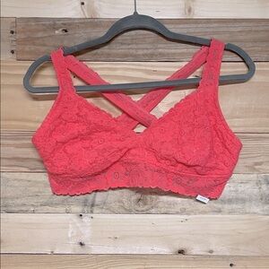 Aerie size XL Coral Lace Super Soft and Stretchy Cross-Back Bralette